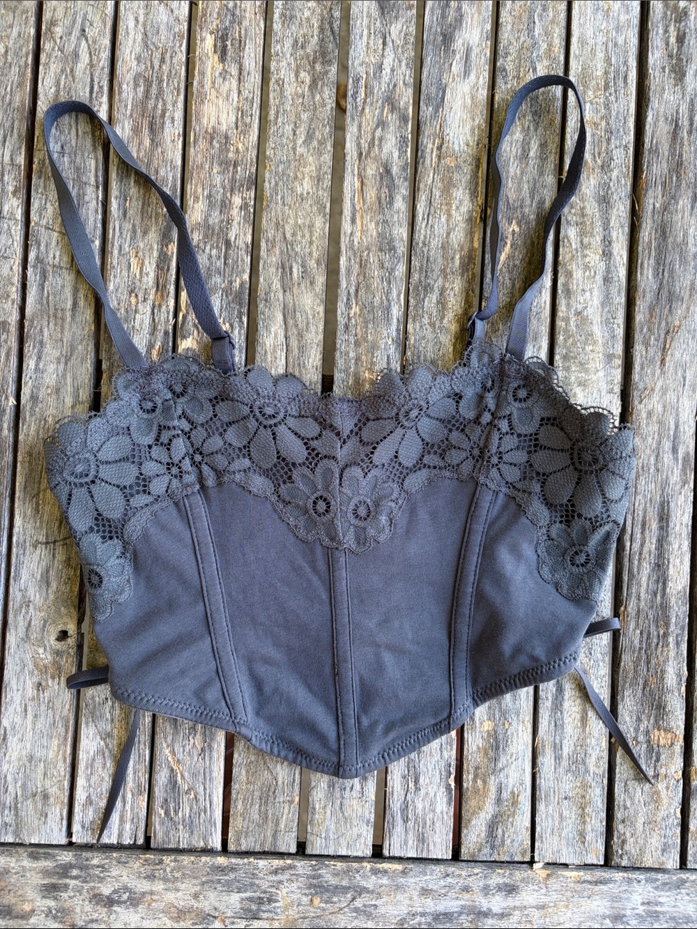 Collsie Lace-Up Crochet Corset Bra